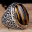 Silver Heavy Natural Tigers Eye Mens Ring