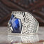 Silver Sapphire Stone Leaf Mens Ring