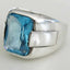 Silver Shiny Aquamarine Stone Mens Man Ring