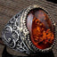 Silver Stylish Amber Stone Mens Ring