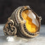 Crystal Citrine Stone Silver Mens Ring