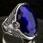 Faceted Sapphire Luxury Cut Eagle Design Silver Mens Ring