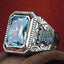 Hand Engraved Natural Aquamarine Silver Mens Ring