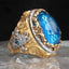 Handmade Engraved Silver Aquamarine Stone Mens Ring