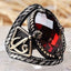Islamic Elif Vav Silver Ruby Stone Mens Ring