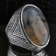 Natural Oval Yemeni Agate Stone Silver Mens Ring