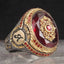 Ruby Stone Customizable Two Letter Silver Mens Ring
