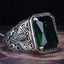 Stylish Green Emerald Stone Silver Mens Ring