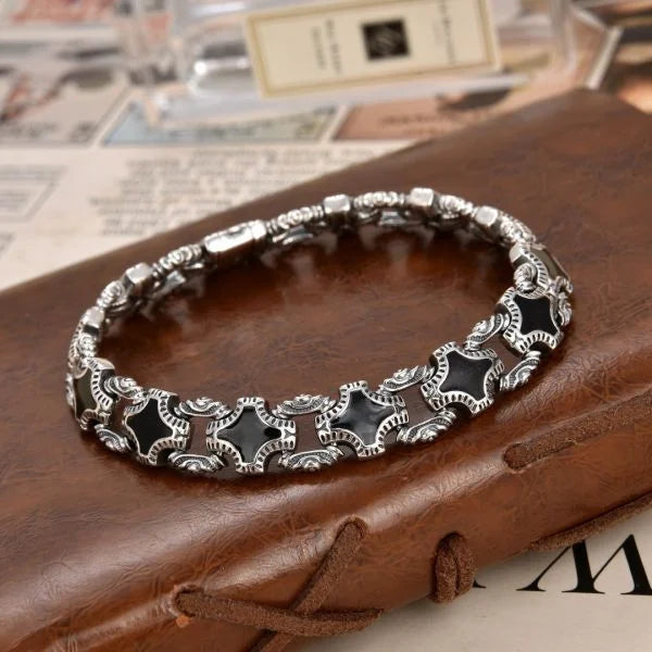 Sterling Silver Vintage Crucifix Flower Heavy Work Bracelet Main image