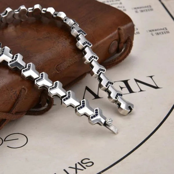 Sterling Silver Bully Mountain Armour Geometric Punk Bracelet Secondary image