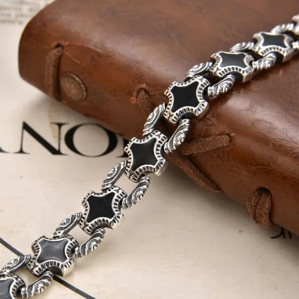 Sterling Silver Vintage Crucifix Flower Heavy Work Bracelet Secondary image