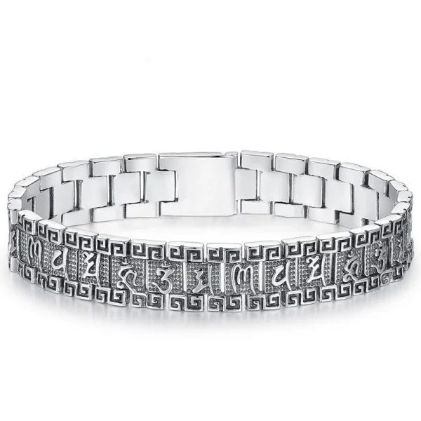 Sterling Silver Buddhist Mantra Chain Bracelet