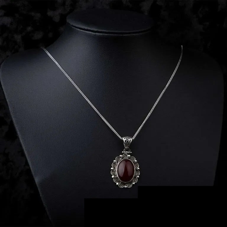 Filigree Handmade Aqeeq Silver Pendant Secondary image