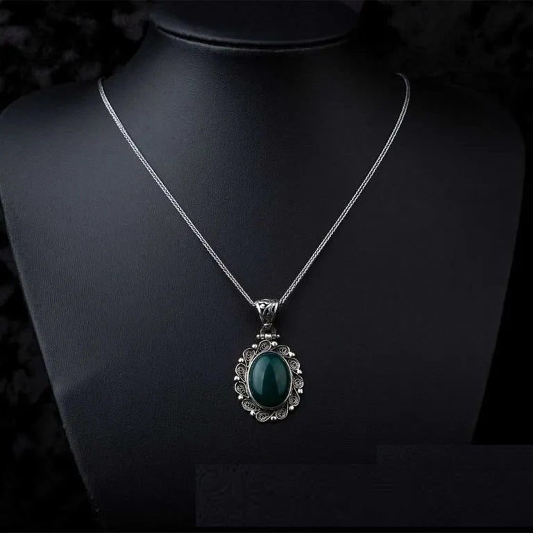 Green Aqeeq Filigree Silver Women Pendant Secondary image
