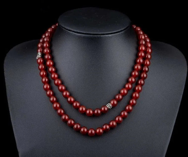 Red Yemeni Aqeeq Three In One 99 Beads Necklace & Bracelet & Misbaha