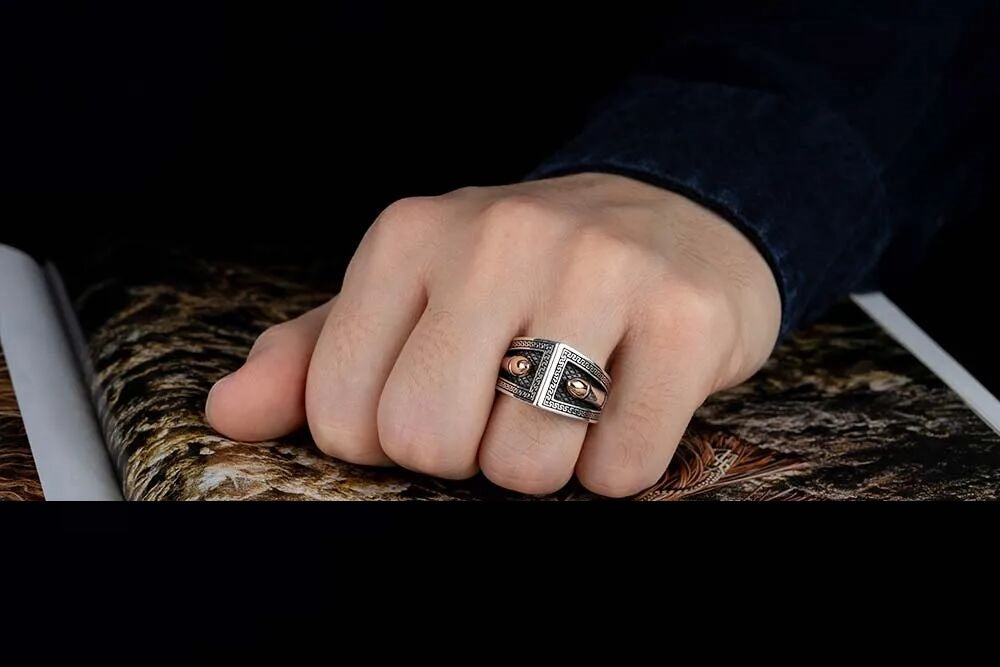 Sterling Silver Ring with Double Bullet Figure Secondary image
