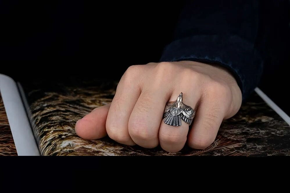 Flying Eagle Head Adjustable Size Silver Ring Secondary image