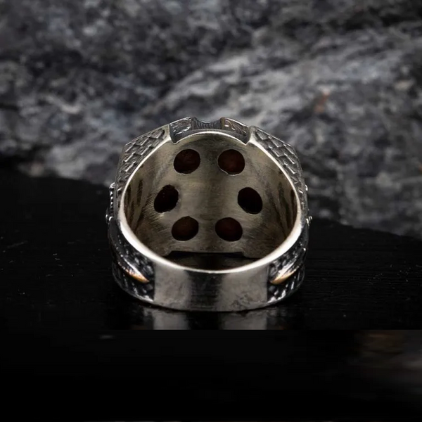 Tiger Eye Crossed Swords Design Spinner Ring With Sword Figure