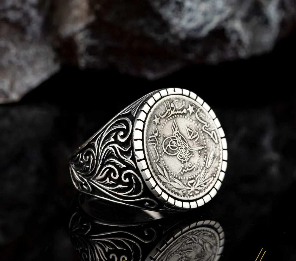 Stoneless Design Ottoman Tughra Silver Ring Main image