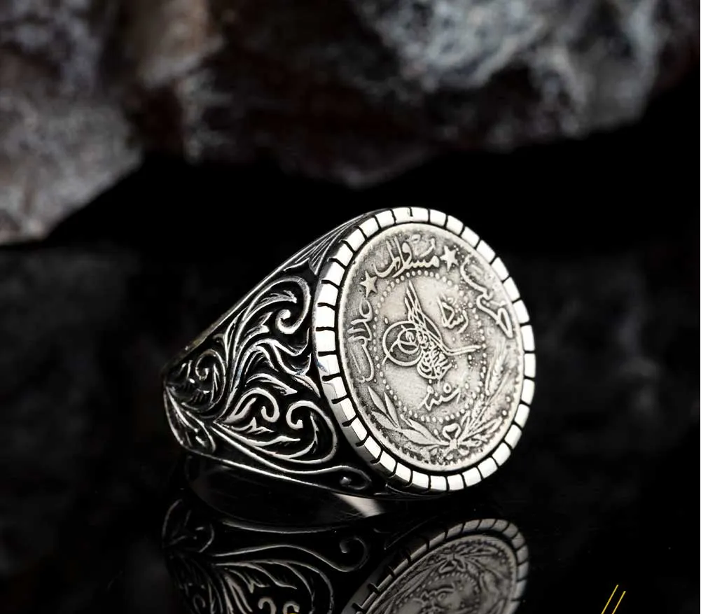 Stoneless Design Ottoman Tughra Silver Ring Secondary image