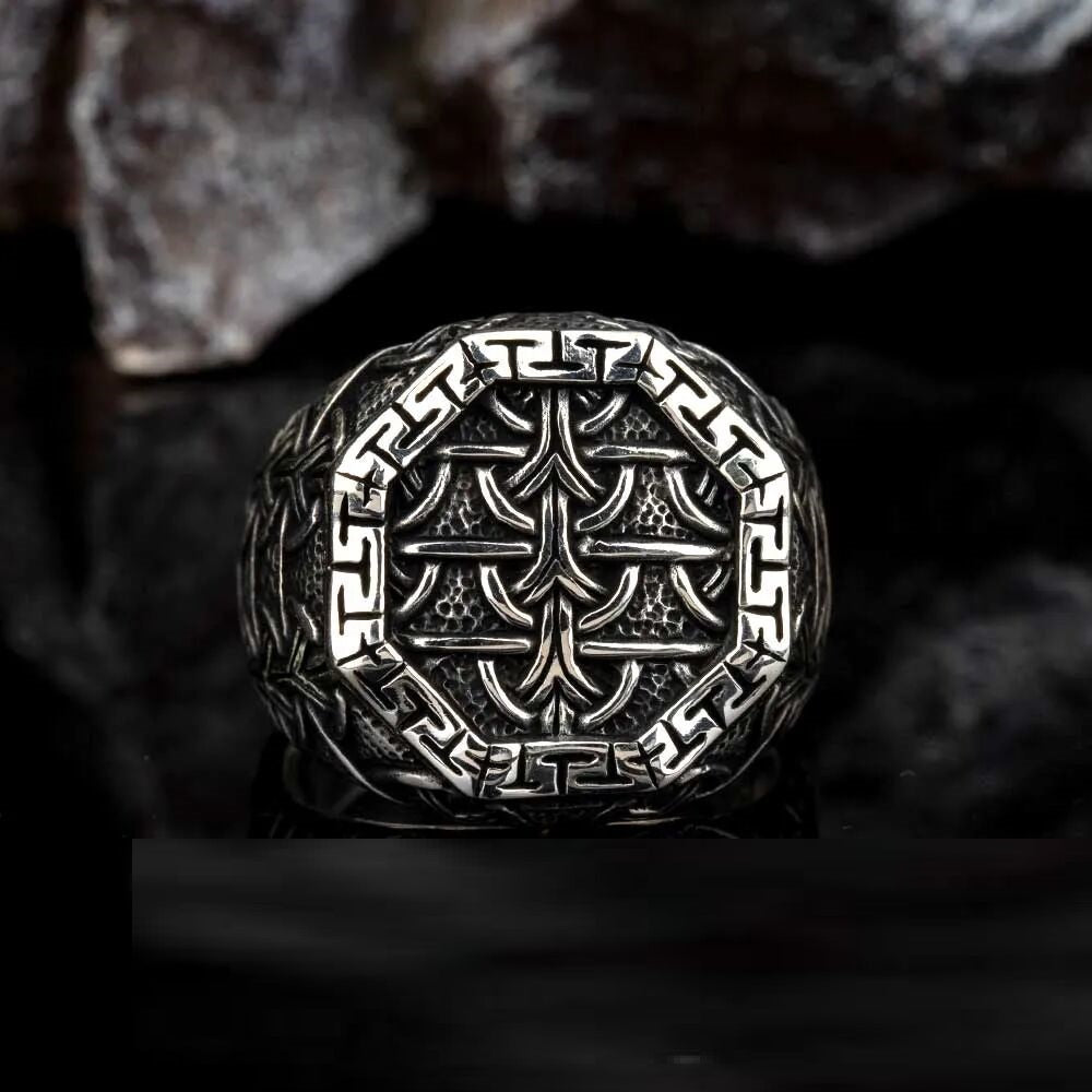 Oxidized Octagon Knitting Silver Ring Main image