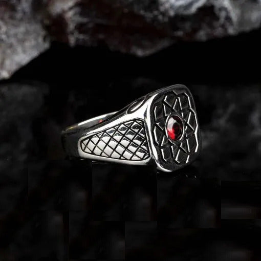 Single Red Zircon Rectangle Silver Ring Secondary image