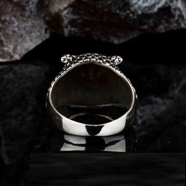 Oxidized Owl Head Silver Ring