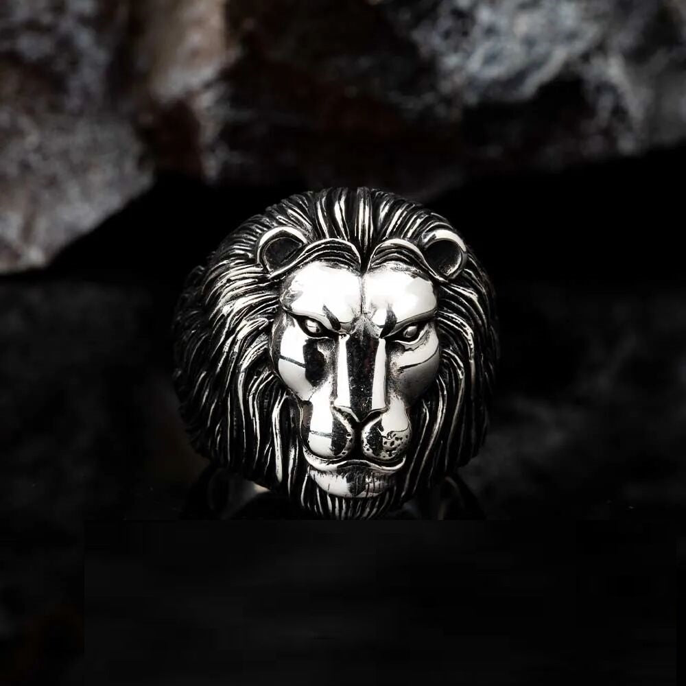 Lion Head Figure Silver Men Ring Main image