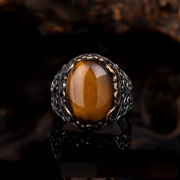 Brown Tiger Eye Oval Designer Silver Ring