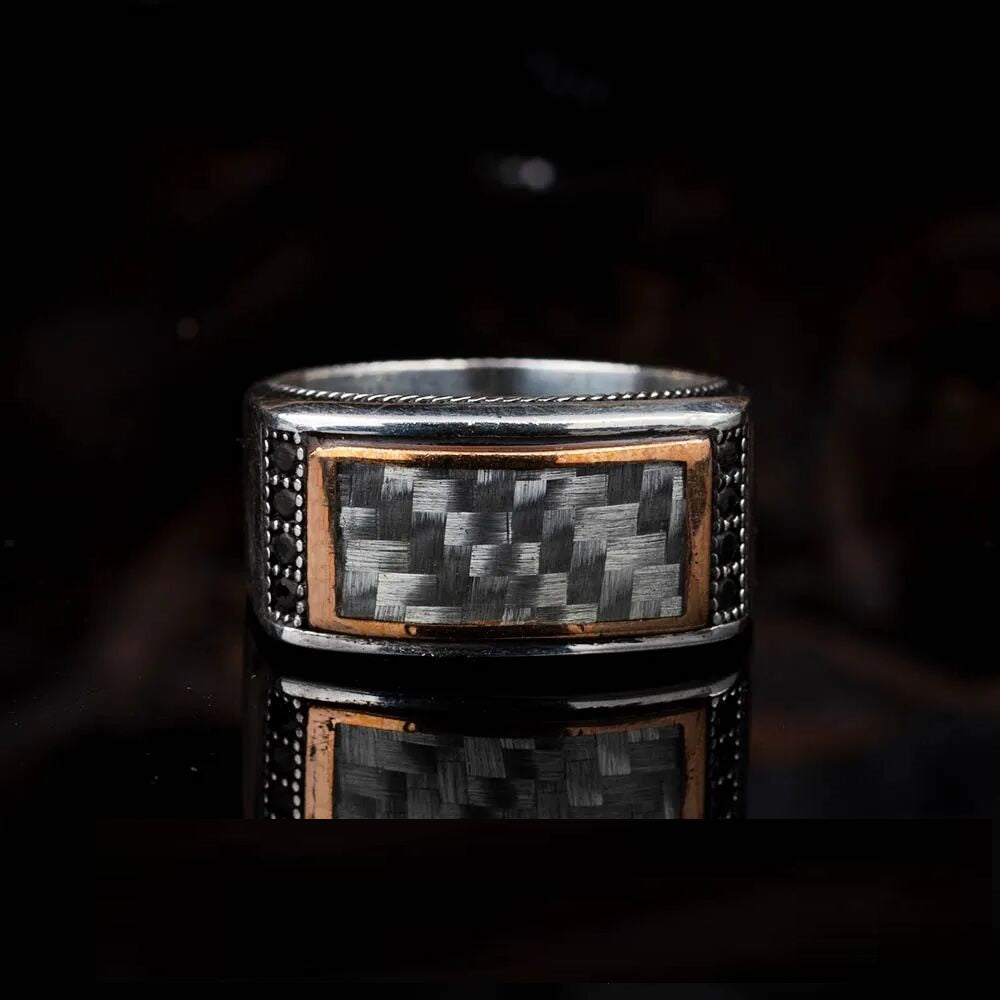 Elegant Cut Gray Carbon Silver Ring Main image