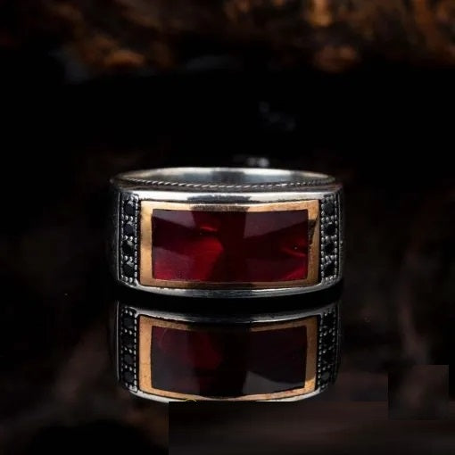 Elegant Cut Red Mina Silver Ring Secondary image