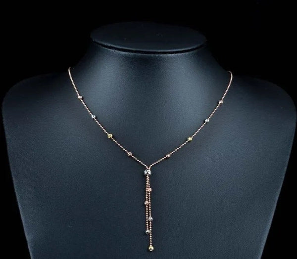 Diamond Cut Tri Color Ball Y Silver Necklace