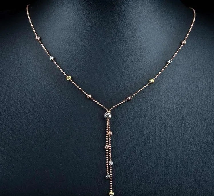 Diamond Cut Tri Color Ball Y Silver Necklace Secondary image
