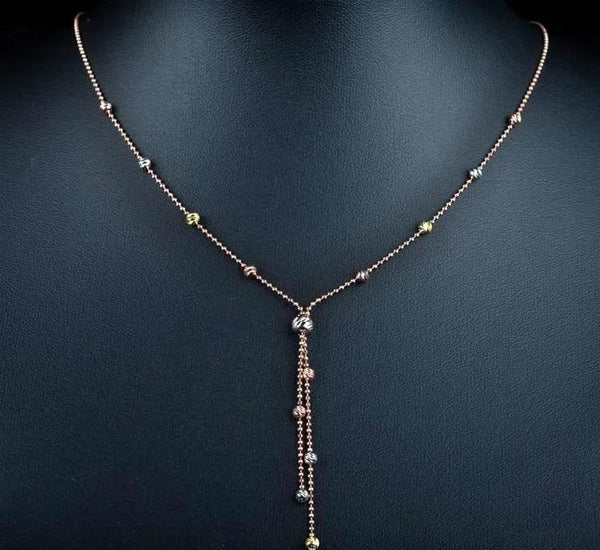 Diamond Cut Tri Color Ball Y Silver Necklace