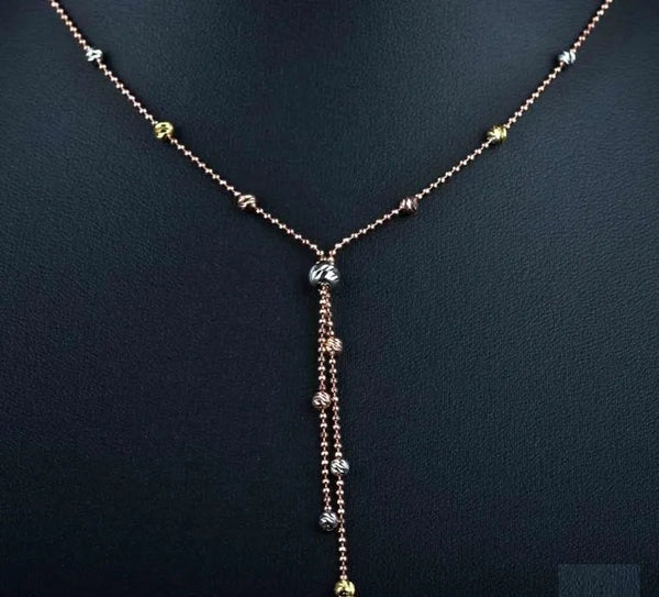 Diamond Cut Tri Color Ball Y Silver Necklace