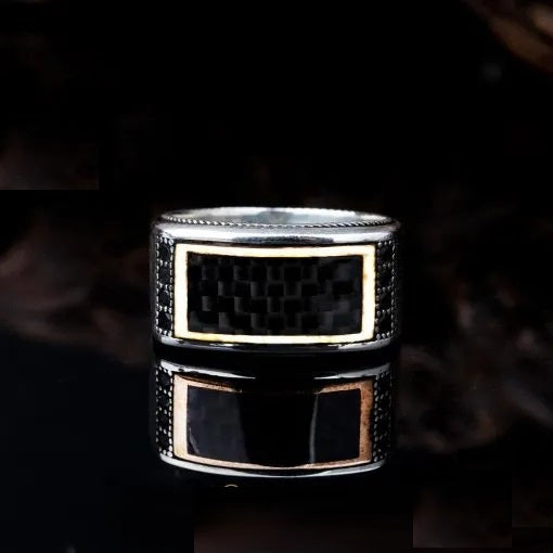 Elegant Cut Black Carbon Silver Ring Main image