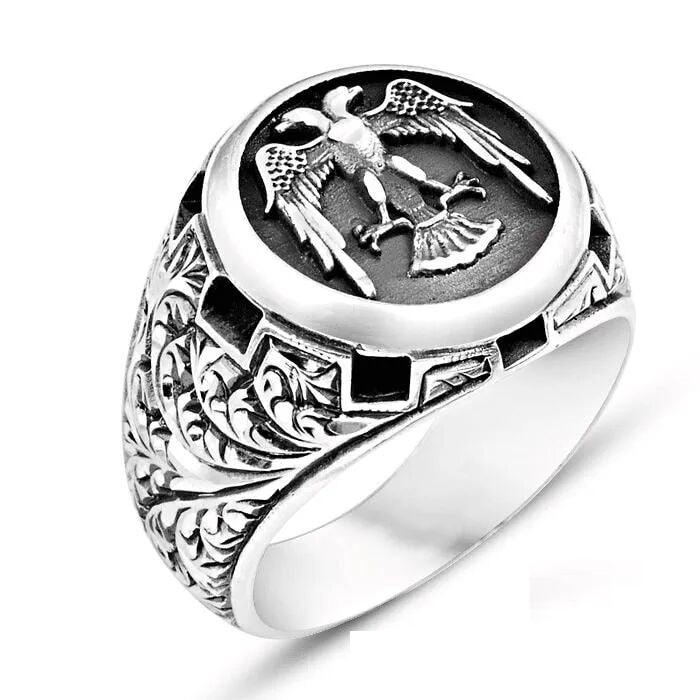 Hand Made Silver Man Ring Double Hawk Main image