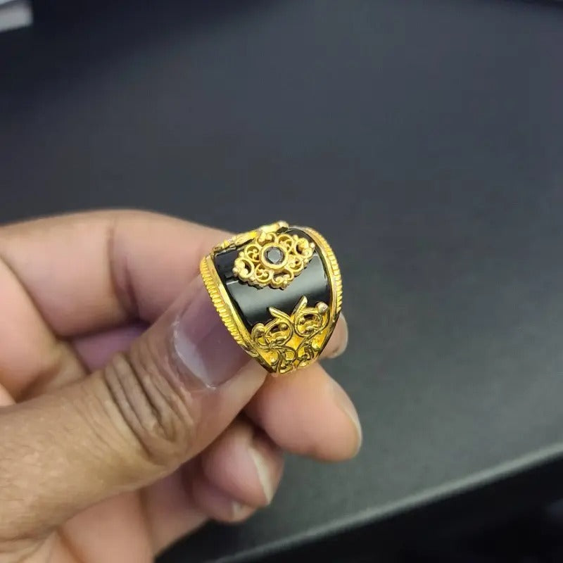 Excellent Gold Plating Silver Onyx Stone Mens Ring Secondary image