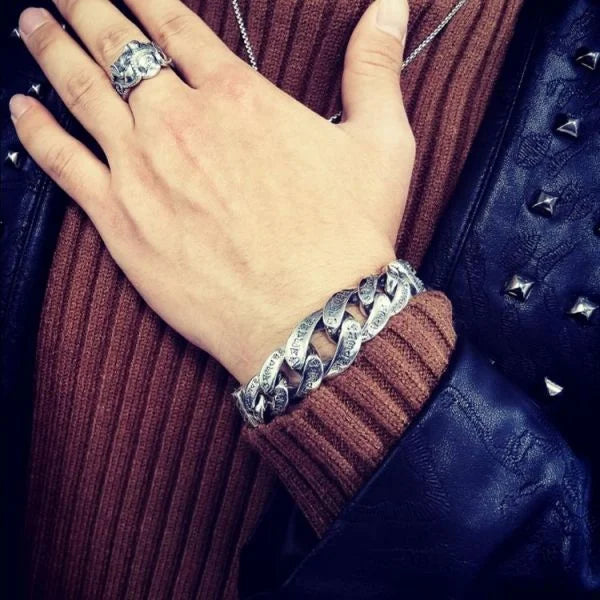 Sterling Silver Sanskrit Buddhist Mantra Curb Chain Bracelet Secondary image