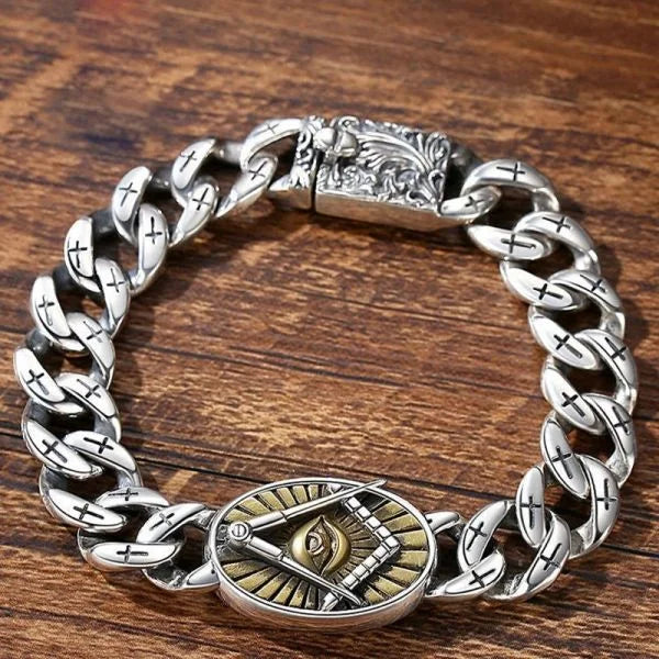 Sterling Silver Eye of God Curb Chain Bracelet Main image