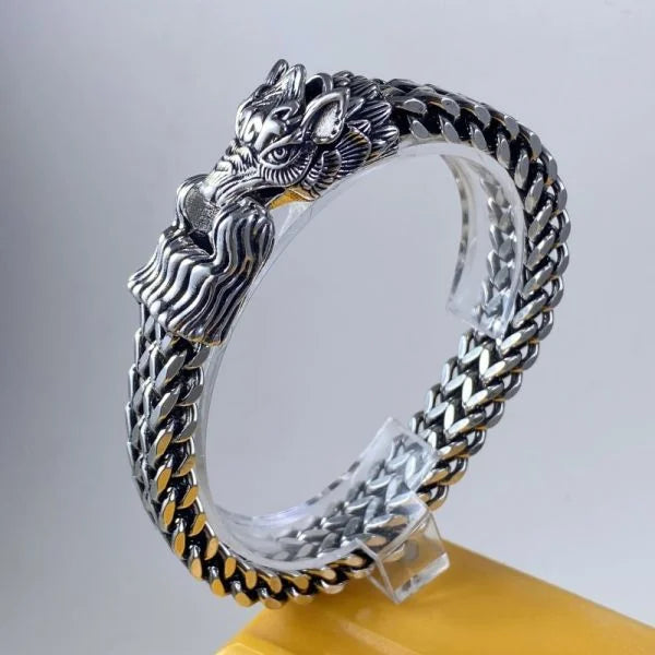 Sterling Silver Bully Dragon Head Dragon Bone Double Row Chain Bracelet Main image