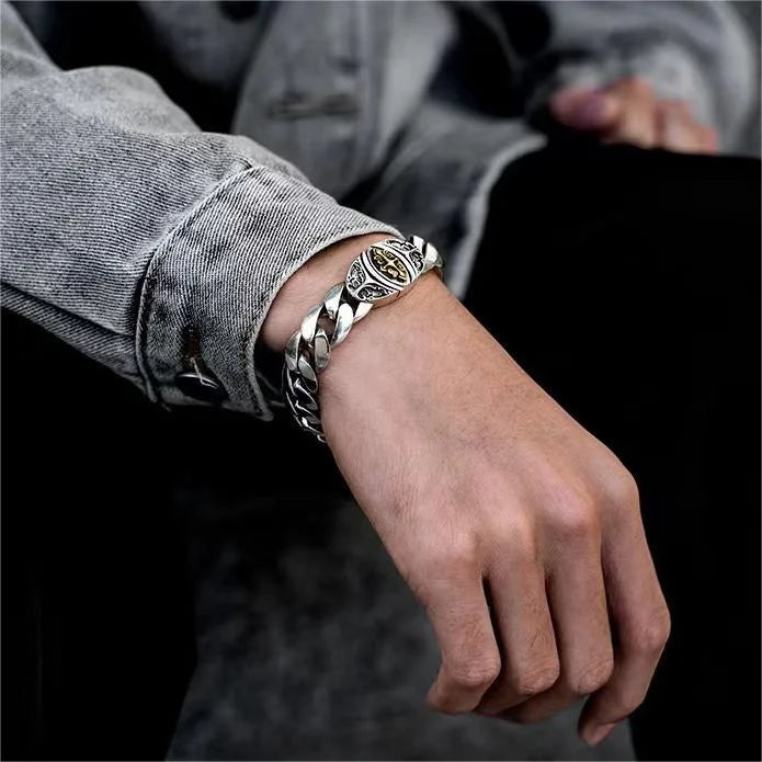 Sterling Silver Punk Cross Flower Bracelet Secondary image