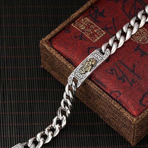Sterling Silver Fortune Pixiu Curb Chain Bracelet Secondary image