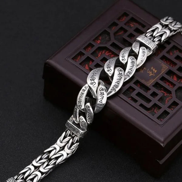 Sterling Silver Sanskrit Buddhist Mantra Curb Chain Bracelet Main image