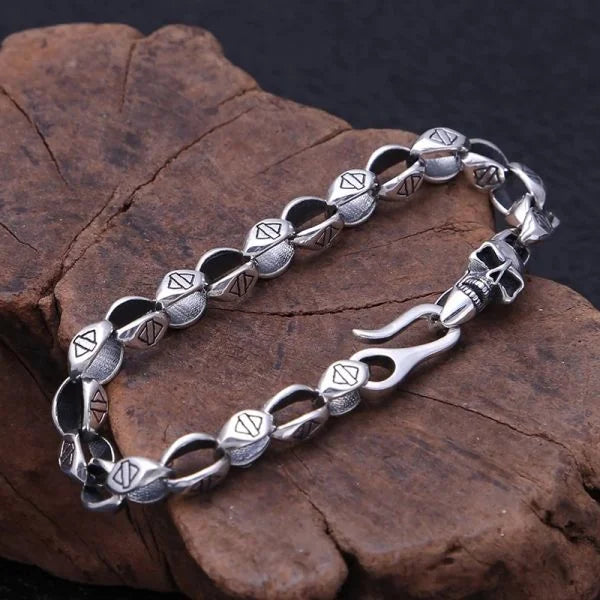 Sterling Silver Vintage Skulls Link Chain Bracelet Main image