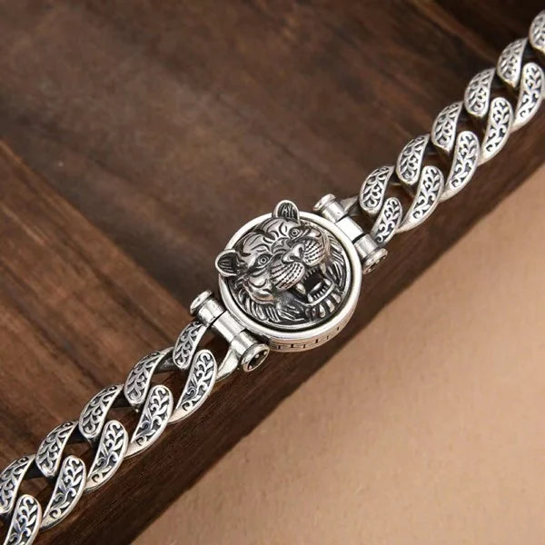 Sterling Silver Rotatable Tiger Head Curb Chain Bracelet Secondary image