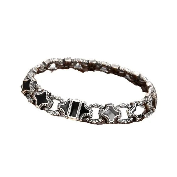 Sterling Silver Vintage Crucifix Flower Heavy Work Bracelet
