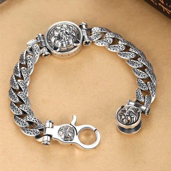 Sterling Silver Rotatable Tiger Head Curb Chain Bracelet Main image