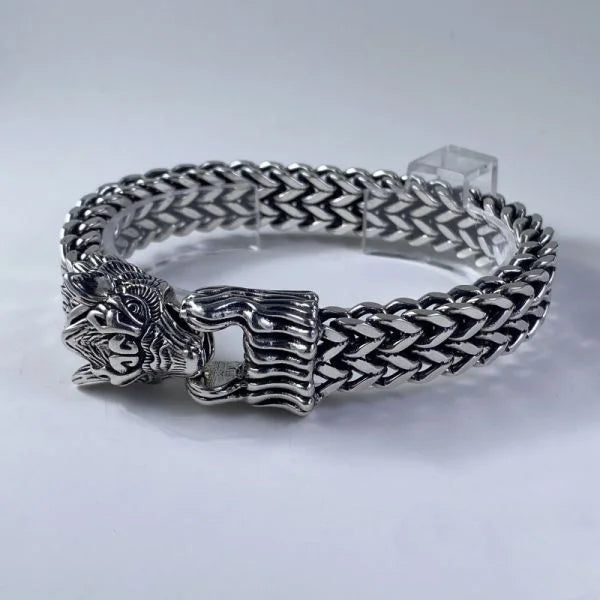 Sterling Silver Bully Dragon Head Dragon Bone Double Row Chain Bracelet Secondary image