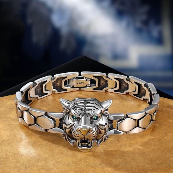 Sterling Silver Tiger Head Chain Bracelet Main image